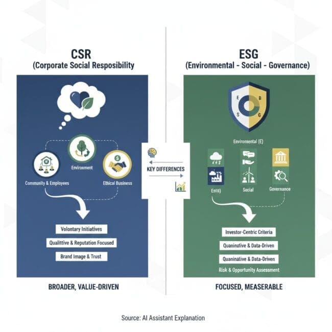 CSRとESGの違いを示す比較表 CSRとESGの違いを示す比較表