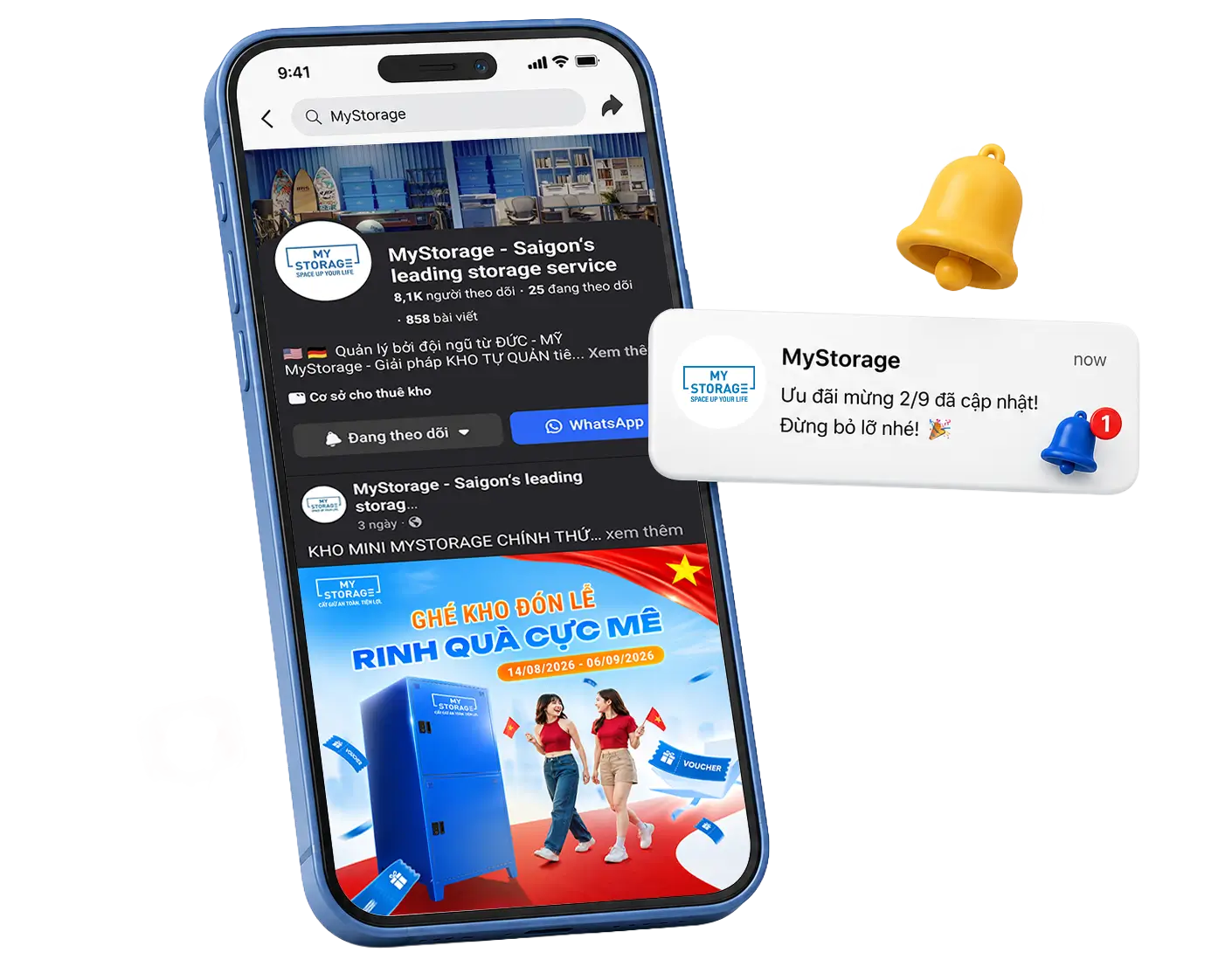 Fanpage MyStorage trên điện thoại