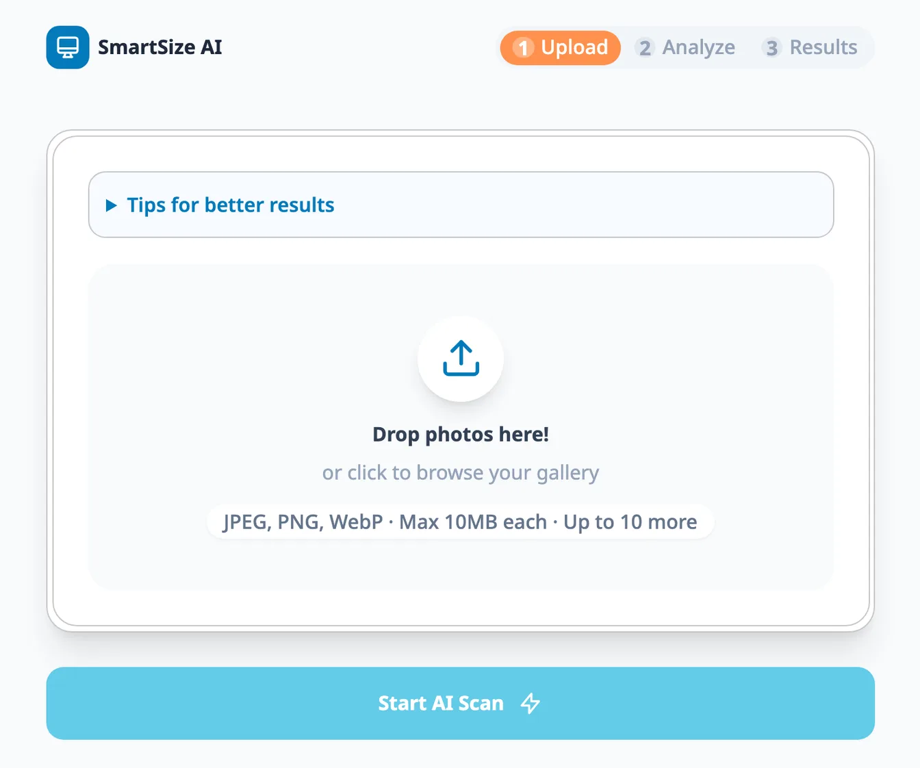 AI size estimator for warehouse storage