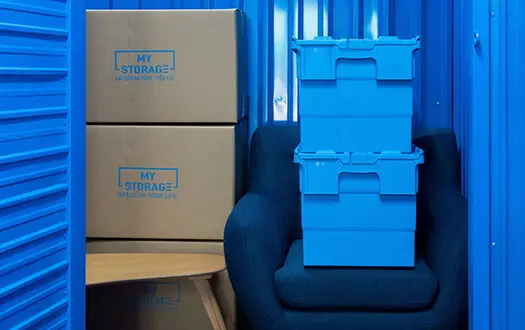 Neat plastic storage boxes for home organization.