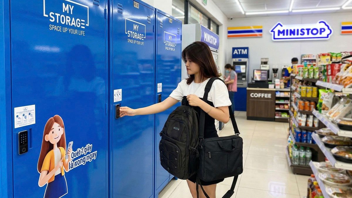 Tủ locker của mystorage tại cửa hàng bán lẻ